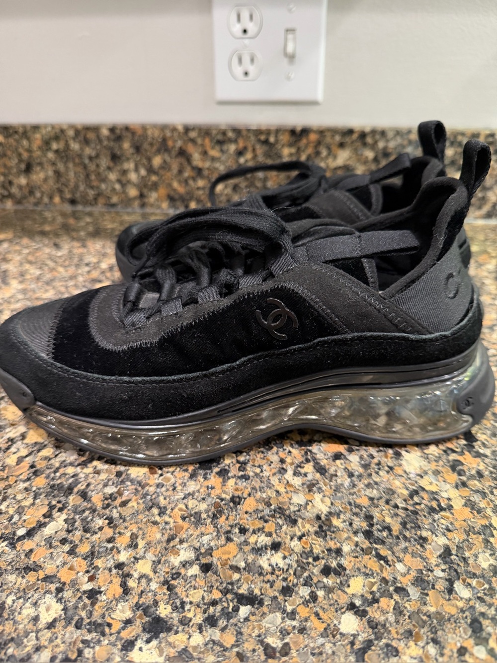 Chanel ladies 38 Black Designer-Style Athletic Sneakers